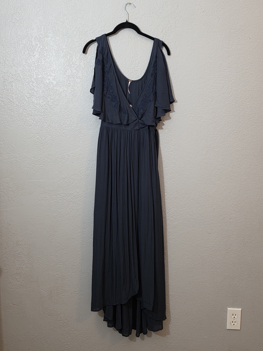 Free People Fiona Maxi Wrap Dress In Midnight Blue Womens Small Embroidered - Picture 4 of 16